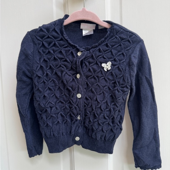 My First Chicco 2T Girls Blue Cable Knit Sweater Cardigan with Ribbed Trim - Picture 3 of 6